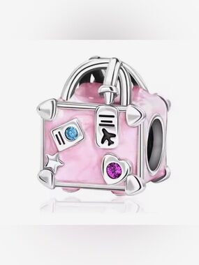 Silver & Pink Travel Luggage Charm